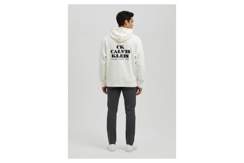 Calvin Klein Ανδρικό Φούτερ με Κουκούλα Εκρού