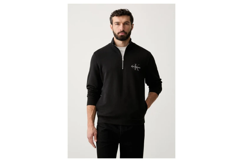 Calvin Klein Monologo Ανδρική Μακρυμάνικη Μπλούζα με Φερμουάρ Μαύρη