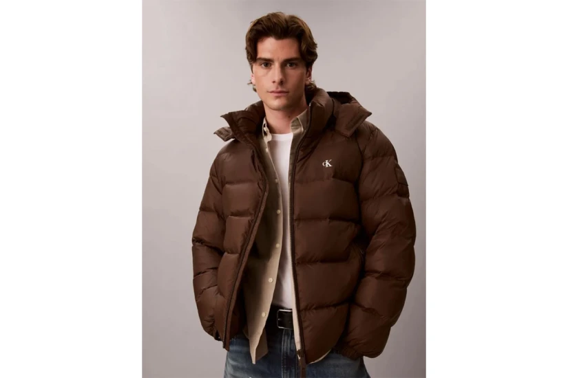 Calvin Klein Relaxed Nylon Ανδρικό Μπουφάν Puffer με Κουκούλα Καφέ