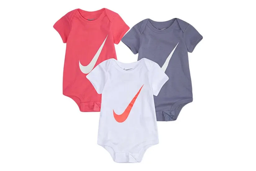 Nike Βρεφικά Κορμάκια Λευκά, Γκρι, Ροζ 3-Τεμάχια