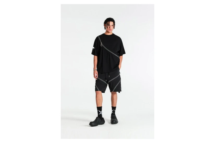 MWM Deconstructed Zip Detail Κοντομάνικο T-Shirt Μαύρο, Ασημί