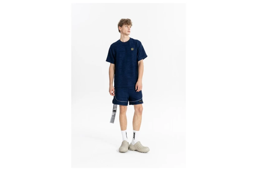 Mwm Pleated Texture Unisex Κοντομάνικο T-Shirt Μπλε Σκούρο