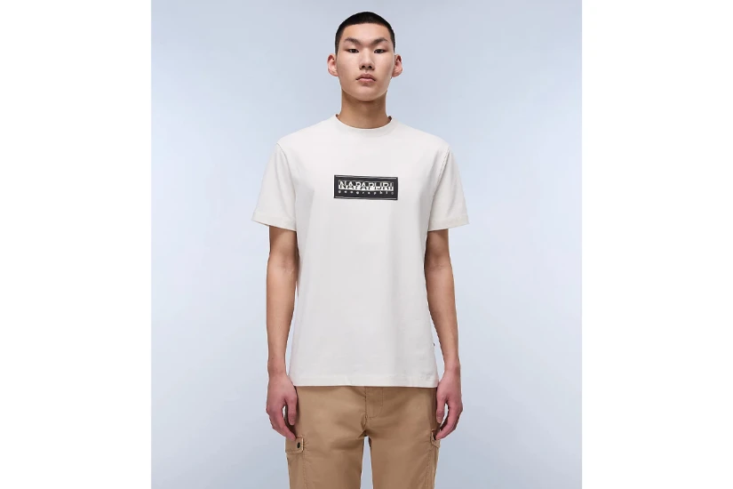 Napapijri Box Logo Ανδρικό Κοντομάνικο T-Shirt Εκρού