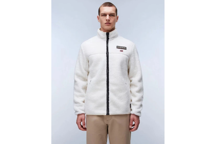 Napapijri T-Tynik Ανδρική Fleece Ζακέτα με Ψηλό Λαιμό Εκρού