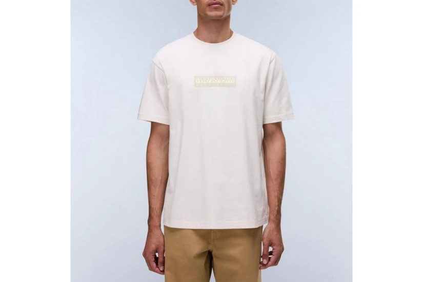 Napapijri Box Logo Ανδρικό Κοντομάνικο T-Shirt Εκρού