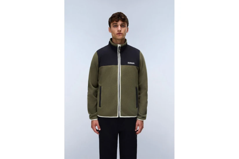Napapijri T-Dergana Ανδρική Ζακέτα Fleece Πράσινη, Μαύρη, Εκρού