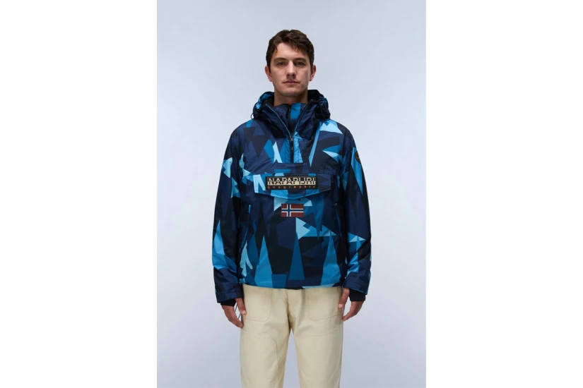 Napapijri Rainforest Next All Over Print Anorak Ανδρικό Αντιανεμικό Μπουφάν Μπλε Σκούρο, Γαλάζιο, Μαύρο