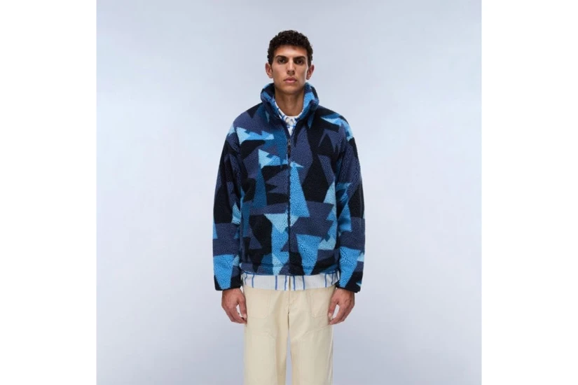 Napapijri Geometric-Print Ανδρική Ζακέτα Fleece Μπλε Σκούρο, Μπλε, Μαύρη