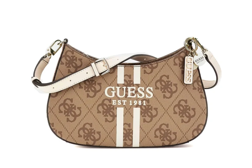 Guess Noelle 4G Logo Γυναικεία Τσάντα Ώμου Fashion Μπεζ