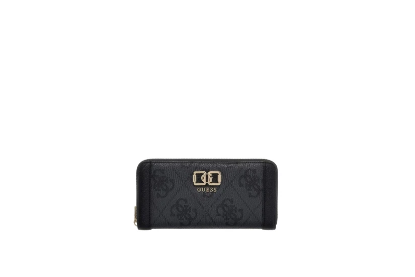 Guess Karnilla 4G Maxi Γυναικείο Πορτοφόλι Ανθρακί, Μαύρο, Χρυσό