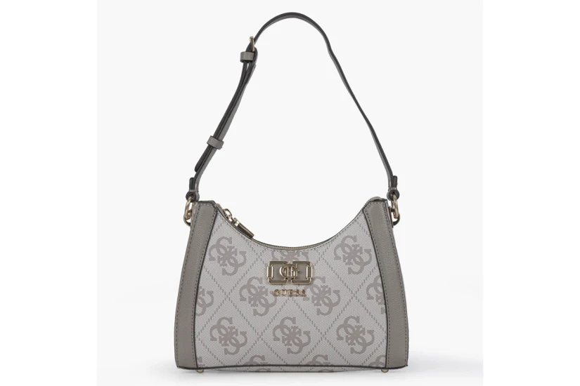 Guess Karnilla Logo Τσάντα Ώμου Πουρό, Μπεζ, Χρυσό