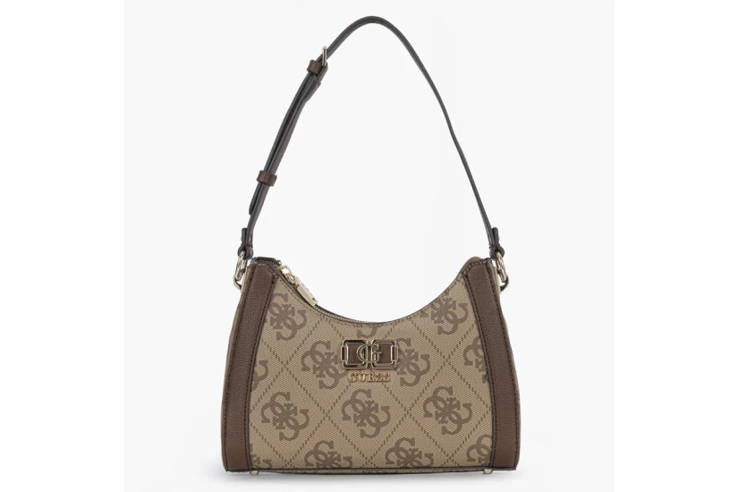 Guess Karnilla Logo Τσάντα Ώμου Μπεζ, Ταμπά, Χρυσό