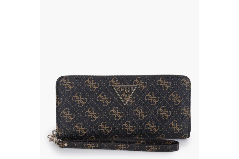 Guess Laurel 4G Logo Maxi Γυναικείο Πορτοφόλι Καφέ, Μπεζ, Χρυσό