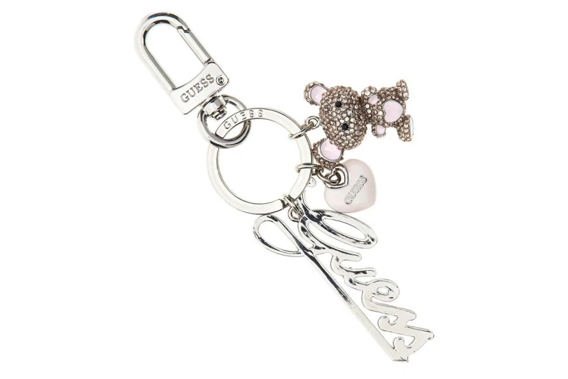 Guess Logo-Script Teddy Μπρελόκ Μόδας Ασημί