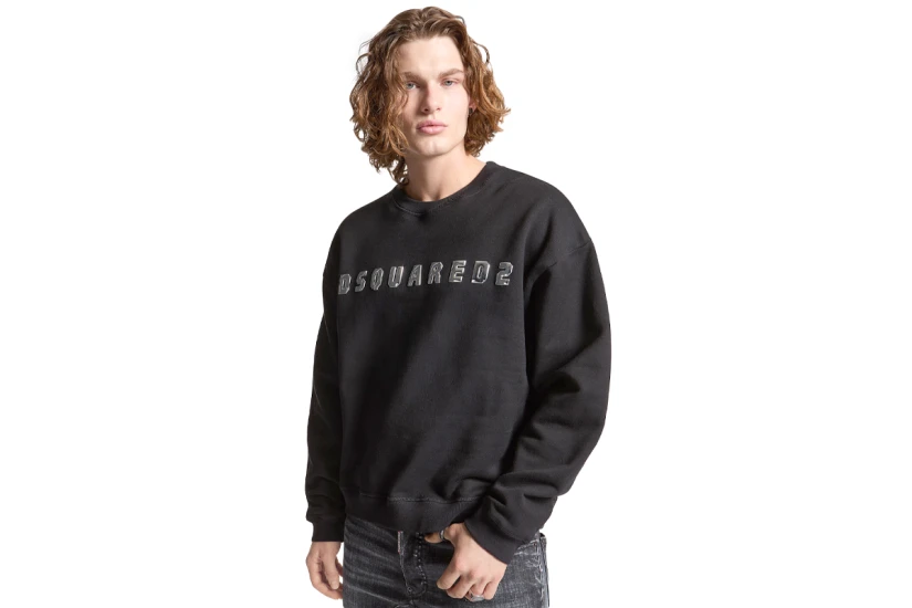 Dsquared2 Brushed Fleece Ανδρική Μακρυμάνικη Μπλούζα Μαύρη, Ασημί