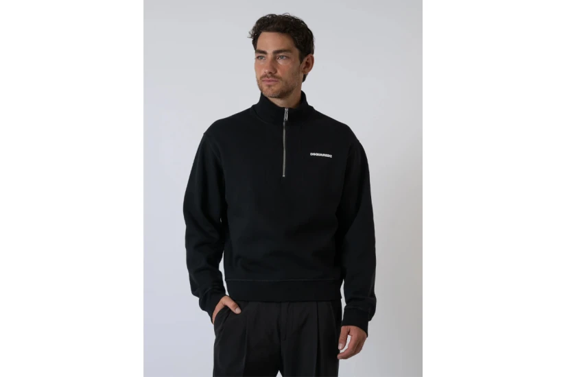 Dsquared2 Just Right Fit Ανδρική Μακρυμάνικη Μπλούζα με Φερμουάρ Μαύρη