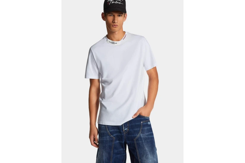 Dsquared2 Regular Fit Embroidered Neck Ανδρικό T-Shirt Λευκό