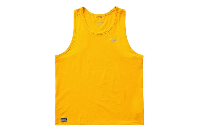Saucony Stopwatch Singlet Ανδρική Αμάνικη Μπλούζα Μουσταρδί