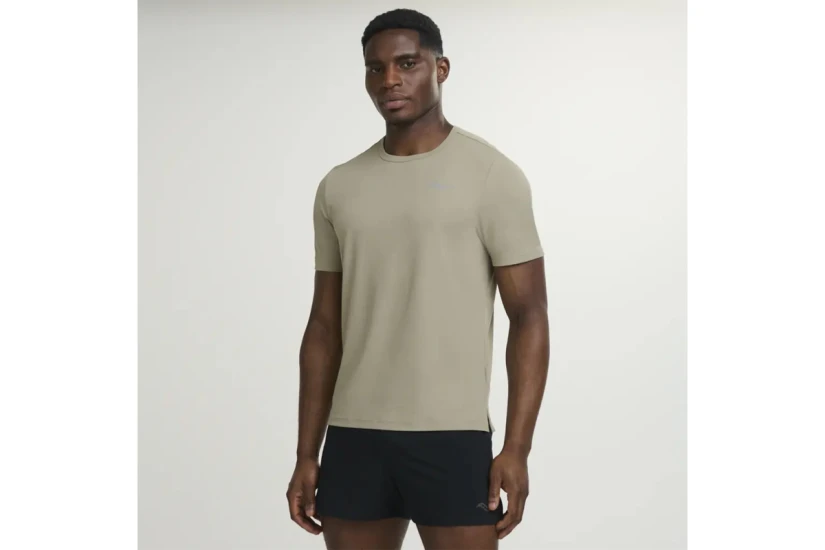 Saucony Stopwatch Ανδρικό Κοντομάνικο T-Shirt Λαδί
