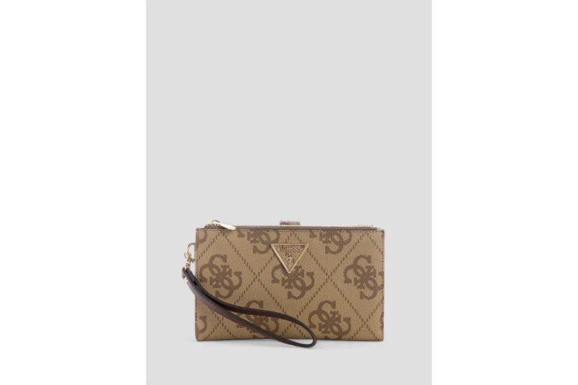 Guess Laurel Double Zip Organiser Γυναικείο Πορτοφόλι Μπεζ, Καφέ