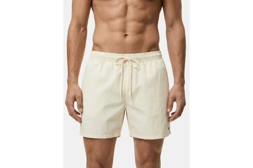 Tommy Jeans Flag Embroidery Mid Length Ανδρικό Μαγιό Σορτς Εκρού