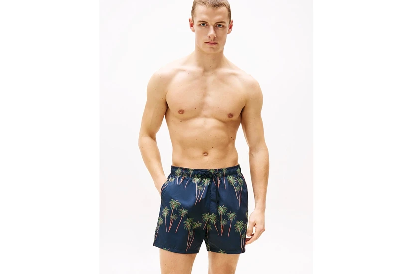 Tommy Jeans Medium Drawstring Print Ανδρικό Μαγιό Σορτς Μπλε Σκούρο