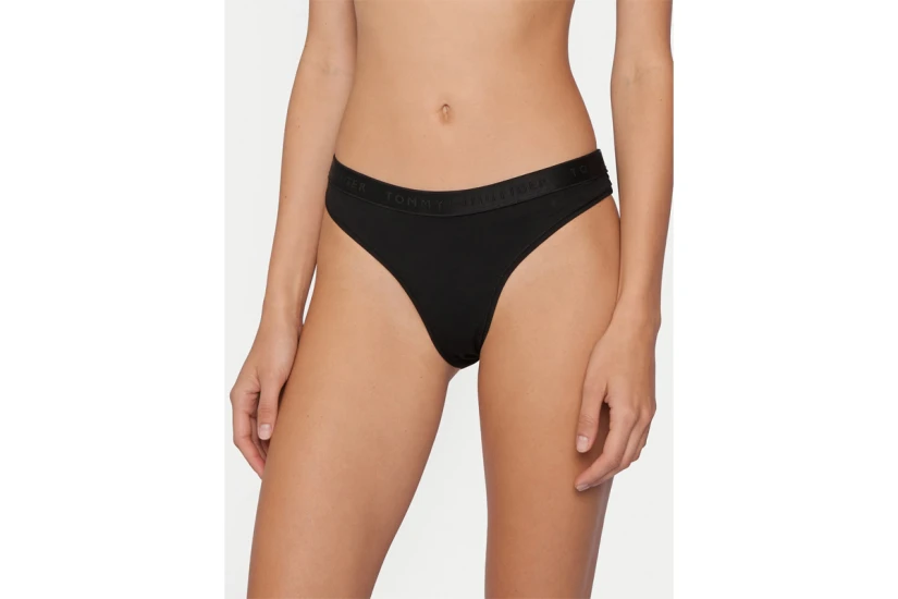 Tommy Jeans Tonal Repeat Logo Waistband Γυναικείο Εσώρουχο String Μαύρο