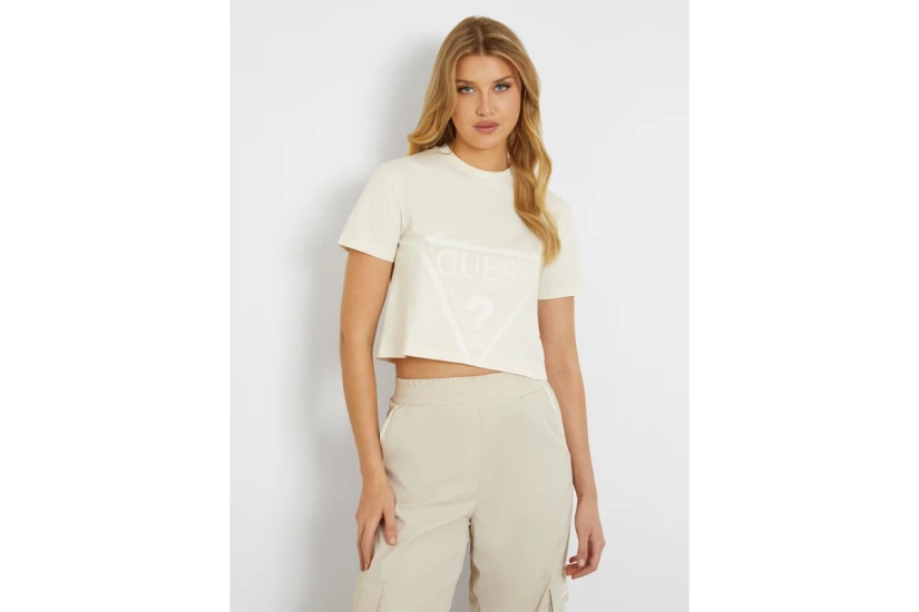 Guess Adele Γυναικείο Κοντομάνικο Crop Top Μπεζ, Καφέ