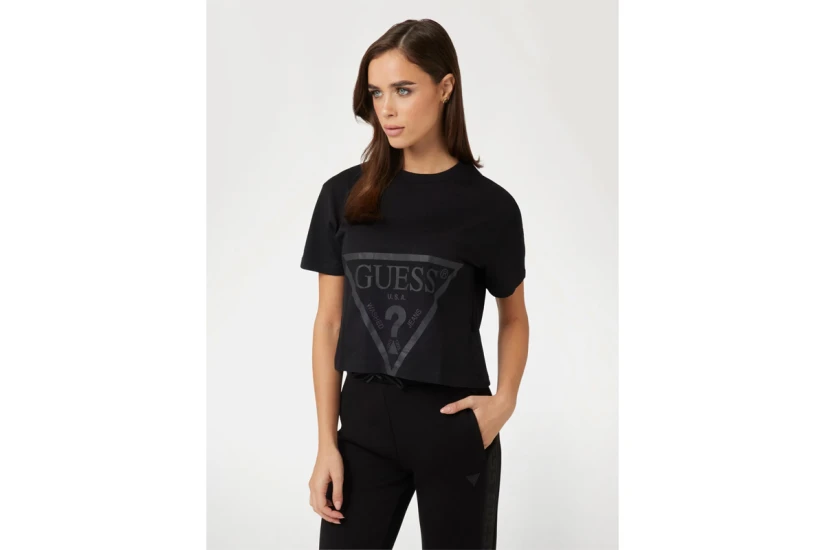 Guess Adele Γυναικείο Κοντομάνικο Crop Top Μαύρο