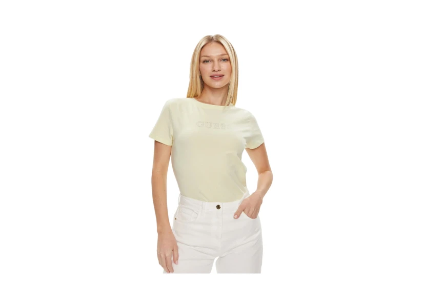 Guess Rhinestones Logo Γυναικείο Κοντομάνικο T-Shirt Φυστικί