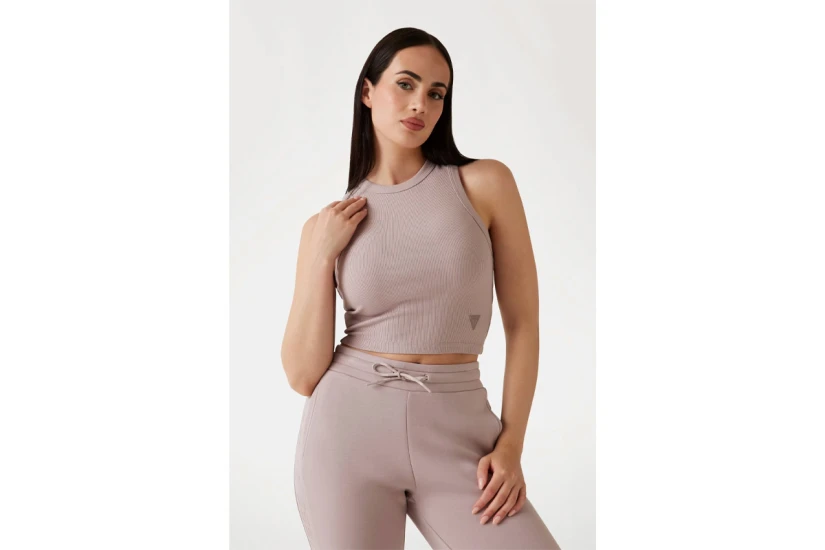 Guess Rib Knit Γυναικείο Αμάνικο Crop Top Σάπιο Μήλο