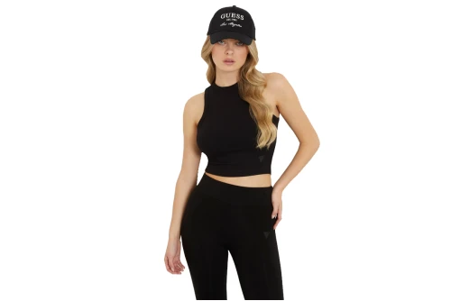 Guess Rib Knit Crop Top Αμάνικο Γυναικείο (V3GP19K8RT2 JBLK)