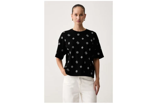 Guess Amalia Allover Logo T-Shirt Γυναικείο (V6BI18K6747 JBLK)