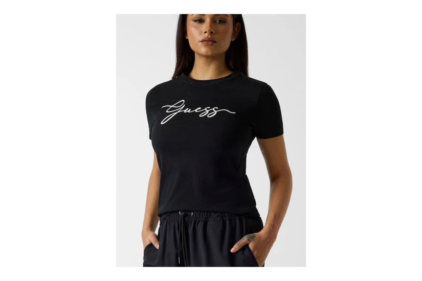 Guess Embroidered Logo Γυναικείο Κοντομάνικο T-Shirt Μαύρο