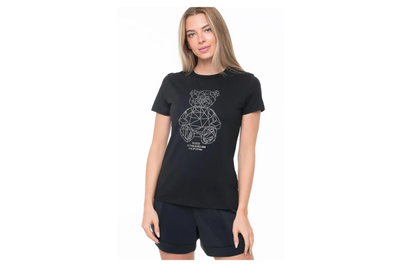 Guess Romy Γυναικείο Κοντομάνικο T-Shirt Μαύρο, Ασημί
