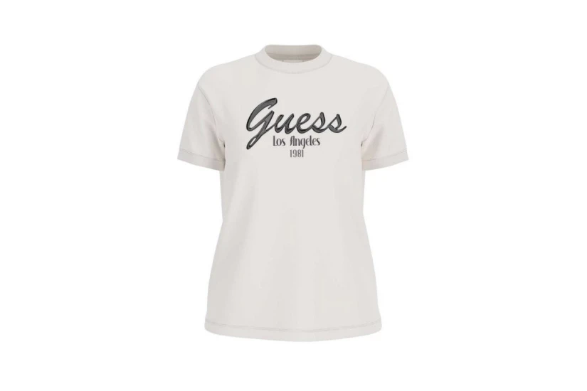 Guess Andrea Γυναικείο Κοντομάνικο T-Shirt Εκρού, Μαύρο