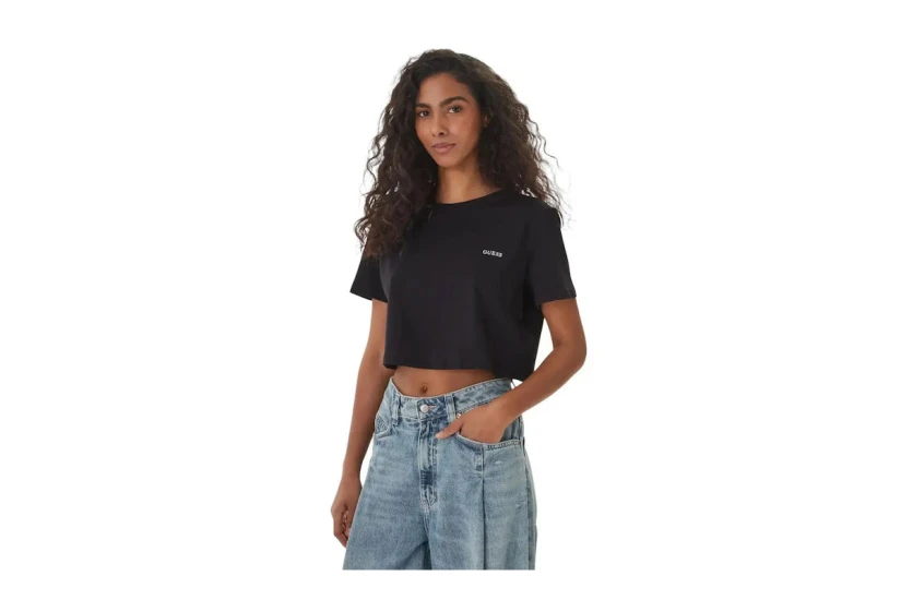 Guess Boxy Γυναικείο Κοντομάνικο Cropped T-Shirt Μαύρο