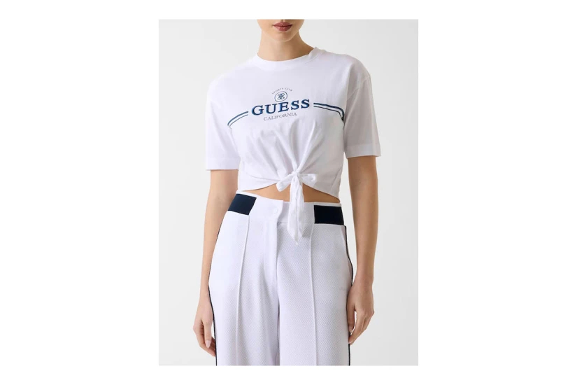 Guess Boxy Logo Γυναικείο Κοντομάνικο Cropped T-Shirt Λευκό