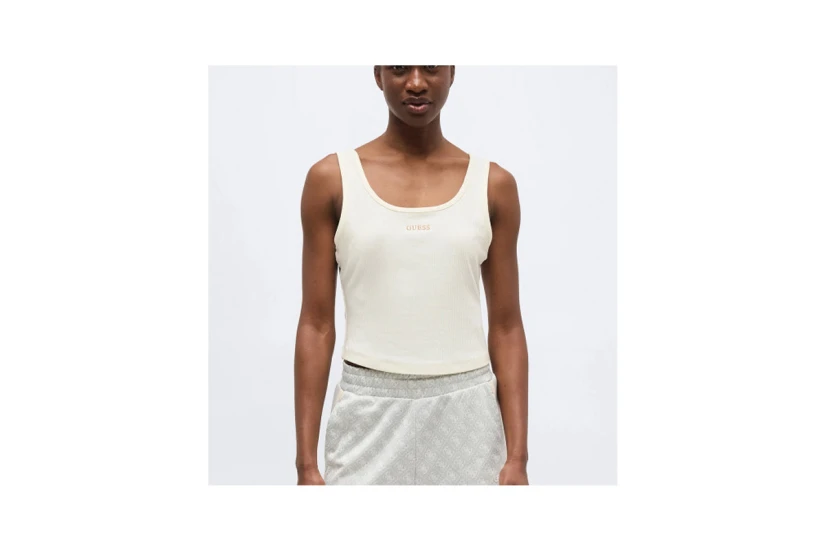 Guess Ribbed Γυναικεία Αμάνικη Μπλούζα Εκρού