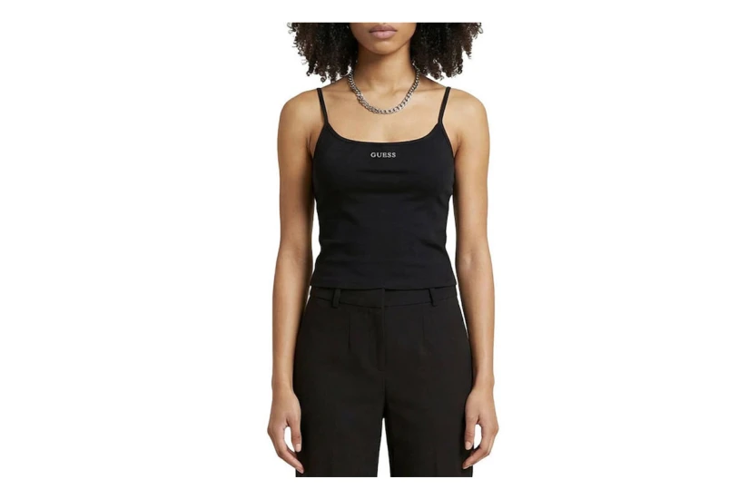 Guess Rib-Knit Γυναικεία Αμάνικη Μπλούζα Μαύρη