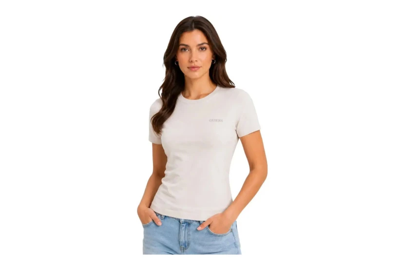 Guess Tracey Γυναικείο Κοντομάνικο T-Shirt Εκρού