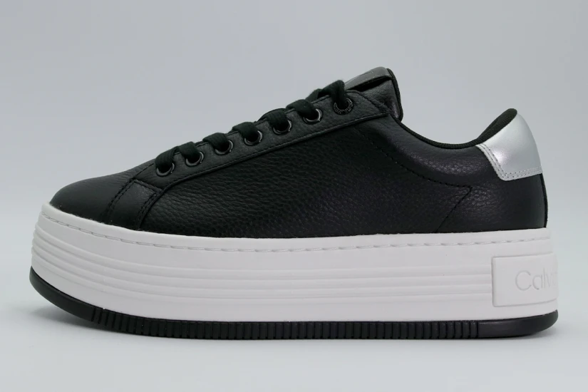 Calvin Klein Γυναικεία Δερμάτινα Sneakers με Πλατφόρμα Μαύρα, Λευκά