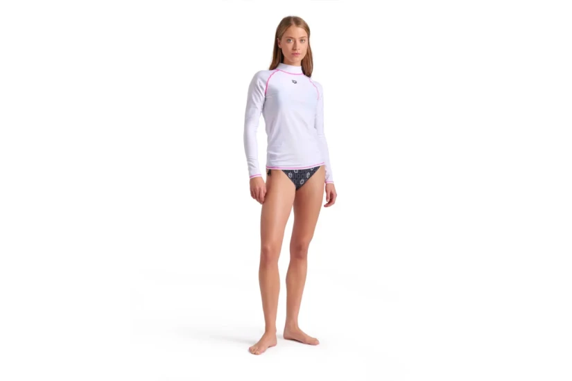 Arena Rash Vest Graphic Γυναικεία Μακρυμάνικη Μπλούζα UV Protection Λευκή