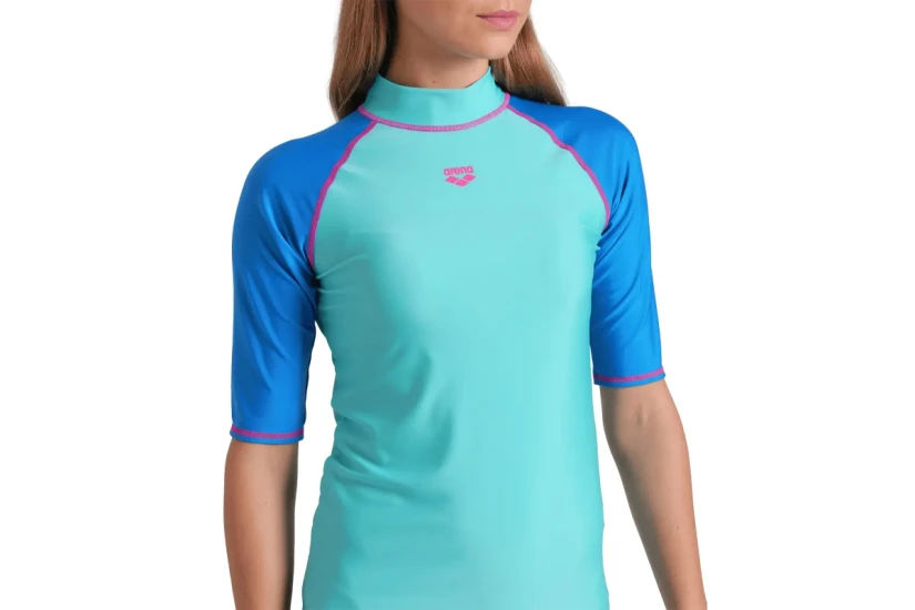 Arena Rash Vest Graphic Γυναικεία Κοντομάνικη Μπλούζα UV Protection Βεραμάν, Μπλε