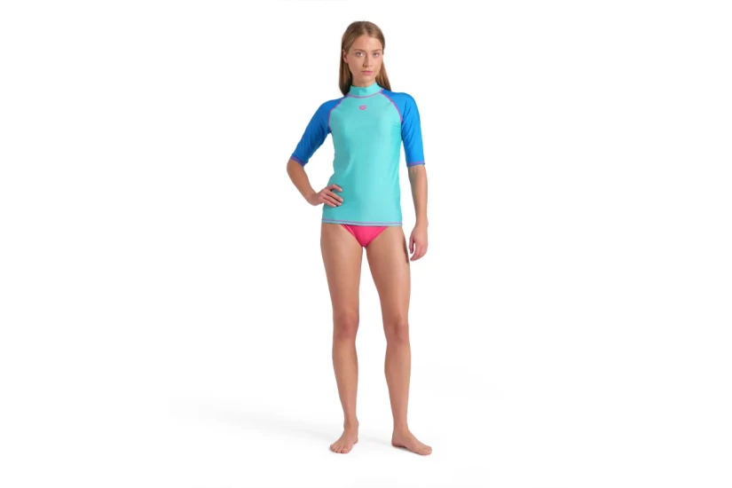 Arena Rash Vest Graphic Γυναικεία Κοντομάνικη Μπλούζα UV Protection Βεραμάν, Μπλε