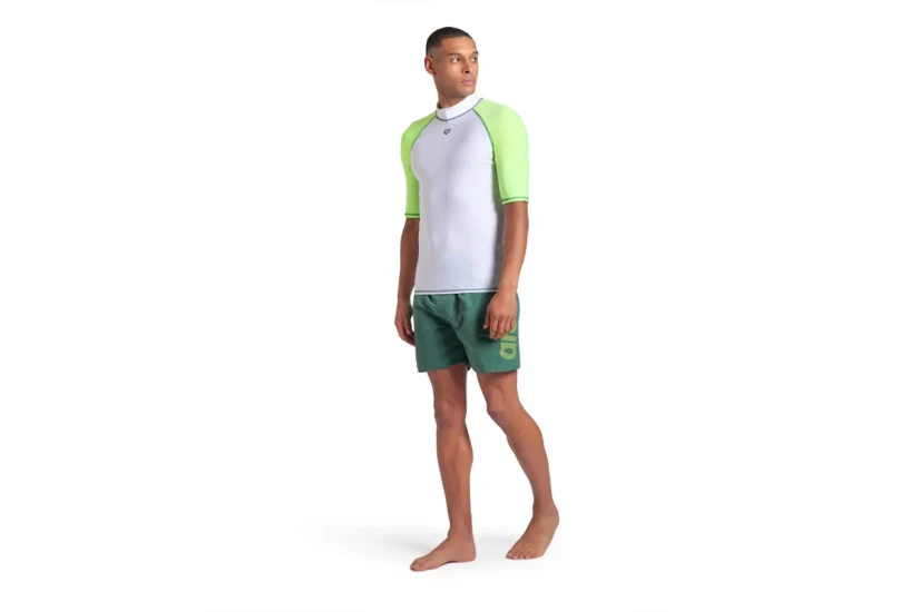 Arena Rash Vest Graphic Ανδρική Κοντομάνικη Μπλούζα UV Protection Λευκή, Λαχανί