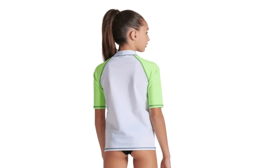 Arena Rash Vest Graphic Παιδική Κοντομάνικη Μπλούζα UV Protection Λευκή, Λαχανί