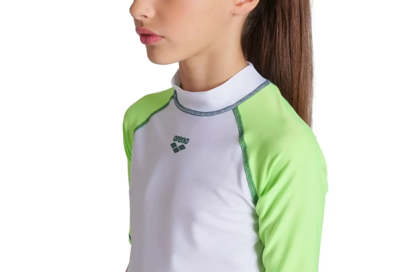 Arena Rash Vest Graphic Παιδική Κοντομάνικη Μπλούζα UV Protection Λευκή, Λαχανί