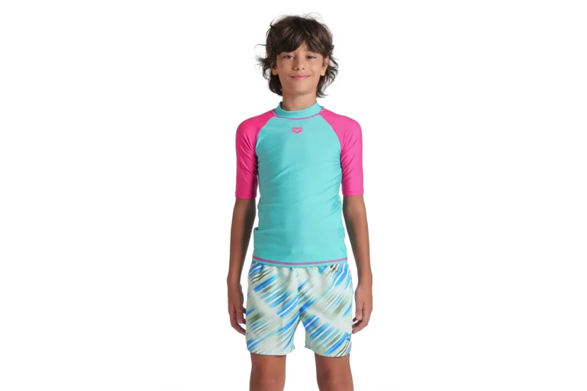 Arena Rash Vest Graphic Παιδική Κοντομάνικη Μπλούζα UV Protection Βεραμάν, Φούξια
