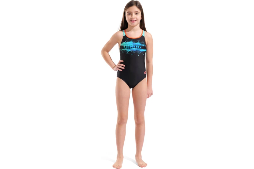Arena Paint Swim Pro Back Παιδικό Ολόσωμο Μαγιό Μαύρο, Μπλε, Τυρκουάζ, Πορτοκαλί